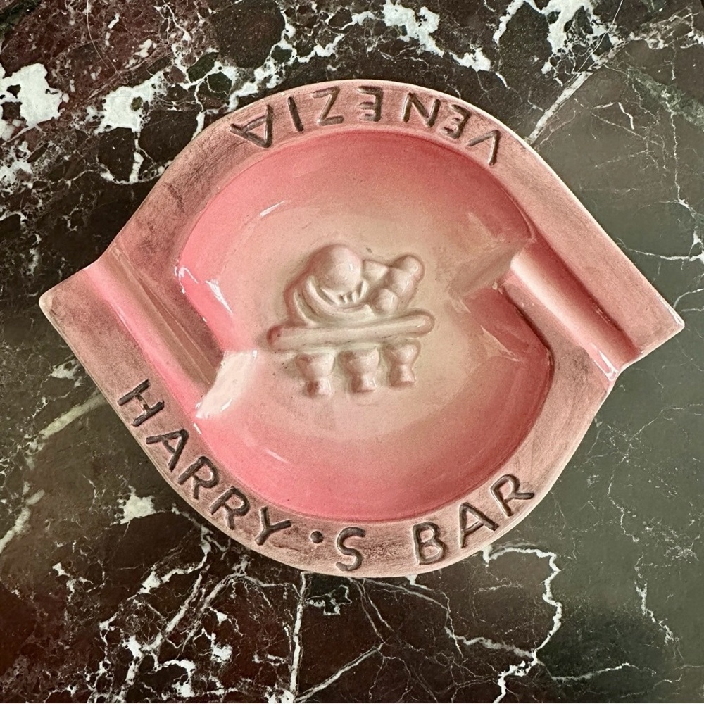 RARE VINTAGE HARRY'S BAR VENEZIA VENICE ITALY PINK CERAMIC ASHTRAY TRINKET DISH